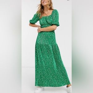 ASOS DESIGN plisse maxi dress in green floral ditsy print